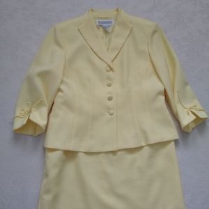 2 piece yellow suit set sleeve bow ties skirt jacket